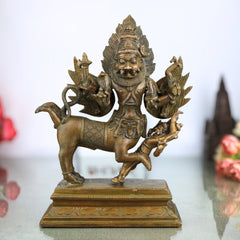 Bronze Sharabha Idol – Panchaloha/Ashtadhatu Handmade Sharabha Murti, Lord Sharabha Statue for Pooja & Home Decor, Chola Art, Decorative Temple Idol, Brown, 10 Inch, 1 Piece