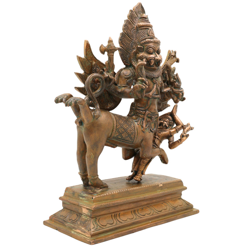 Bronze Sharabha Idol – Panchaloha/Ashtadhatu Handmade Sharabha Murti, Lord Sharabha Statue for Pooja & Home Decor, Chola Art, Decorative Temple Idol, Brown, 10 Inch, 1 Piece