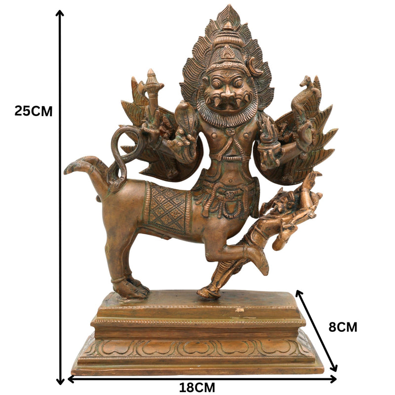 Bronze Sharabha Idol – Panchaloha/Ashtadhatu Handmade Sharabha Murti, Lord Sharabha Statue for Pooja & Home Decor, Chola Art, Decorative Temple Idol, Brown, 10 Inch, 1 Piece
