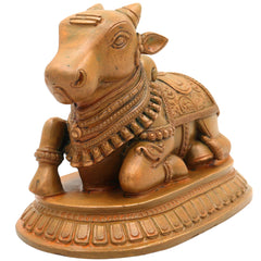 Handmade Bronze Nandi Idol, Panchaloha Nandhi Sculpture, Shiva Vahana Bull God, Nandikeshwara Vrishabha Murti, Chola Art Home & Temple Decor, Brown, 4.5 Inch, 1 Piece