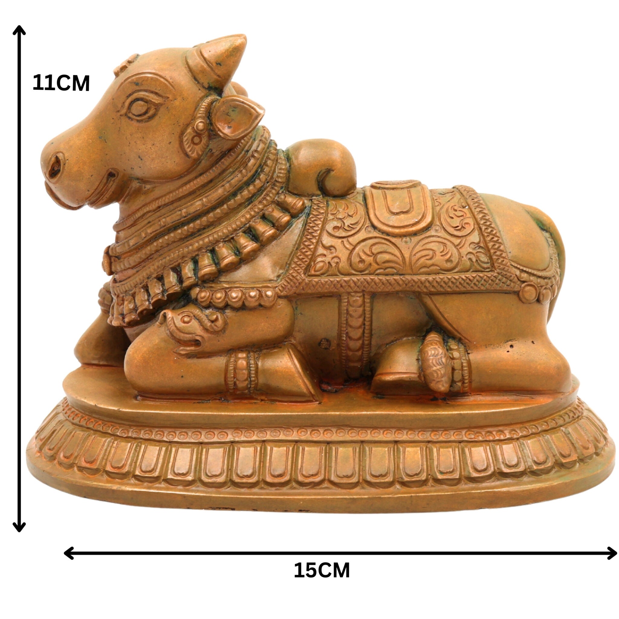 Handmade Bronze Nandi Idol, Panchaloha Nandhi Sculpture, Shiva Vahana Bull God, Nandikeshwara Vrishabha Murti, Chola Art Home & Temple Decor, Brown, 4.5 Inch, 1 Piece