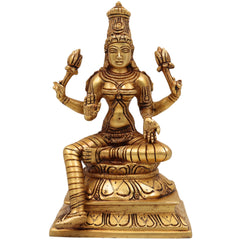 Brass Lakshmi Idol, Shri Mahalakshmi Murti, Kamala Statue, Goddess Lakshmi Sculpture for Pooja, Home Decor, Gifts, Prosperity & Wealth, Gold, 9.5 Inch, 1 Piece