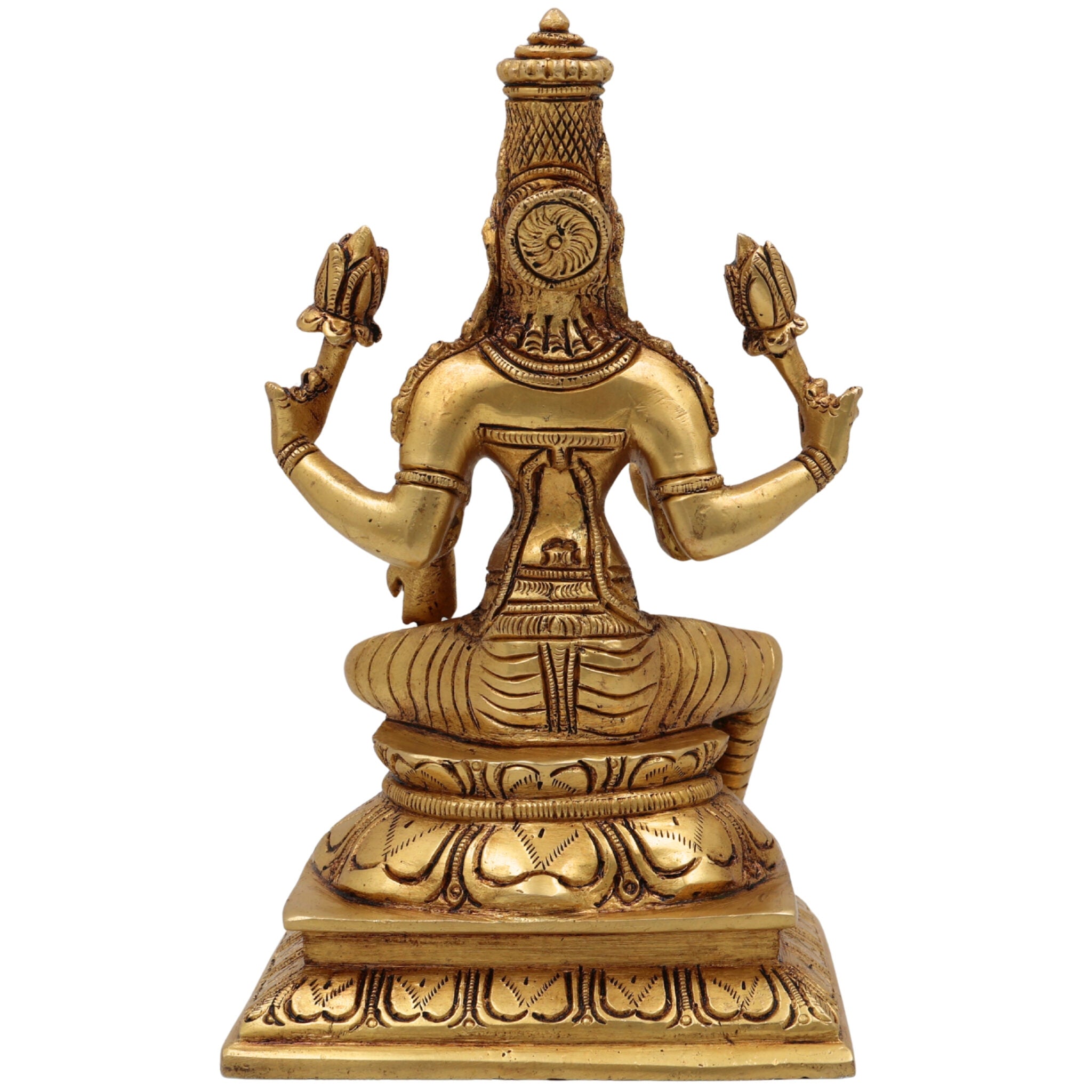Brass Lakshmi Idol, Shri Mahalakshmi Murti, Kamala Statue, Goddess Lakshmi Sculpture for Pooja, Home Decor, Gifts, Prosperity & Wealth, Gold, 9.5 Inch, 1 Piece