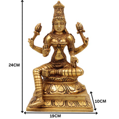 Brass Lakshmi Idol, Shri Mahalakshmi Murti, Kamala Statue, Goddess Lakshmi Sculpture for Pooja, Home Decor, Gifts, Prosperity & Wealth, Gold, 9.5 Inch, 1 Piece