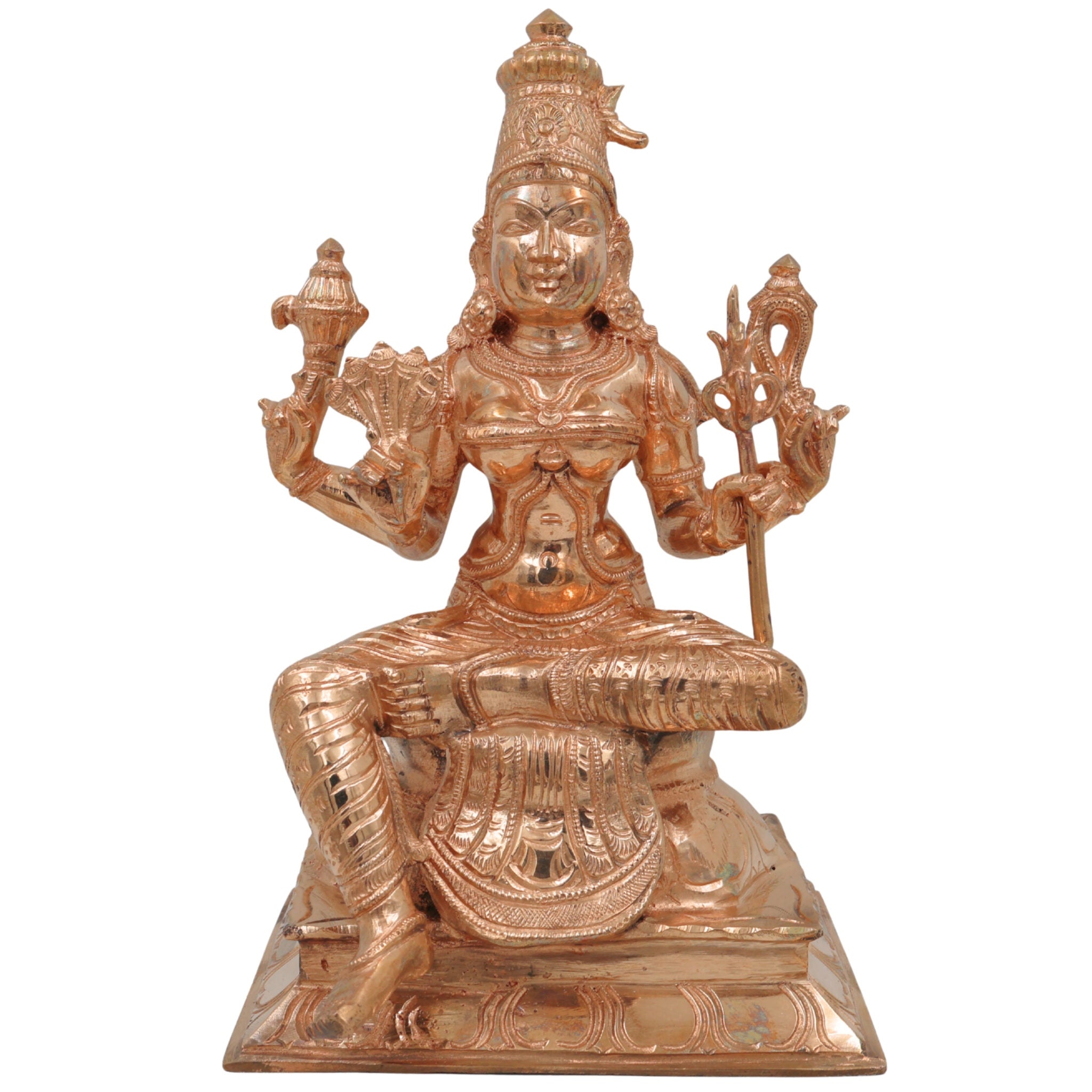 Bronze Rajarajeshwari Idol, Panchaloha Murti, Handmade Raja Rajeshwari Goddess Sculpture, Chola Art Statue for Pooja & Home Decor, Gold, 10.5 Inch, 1 Piece