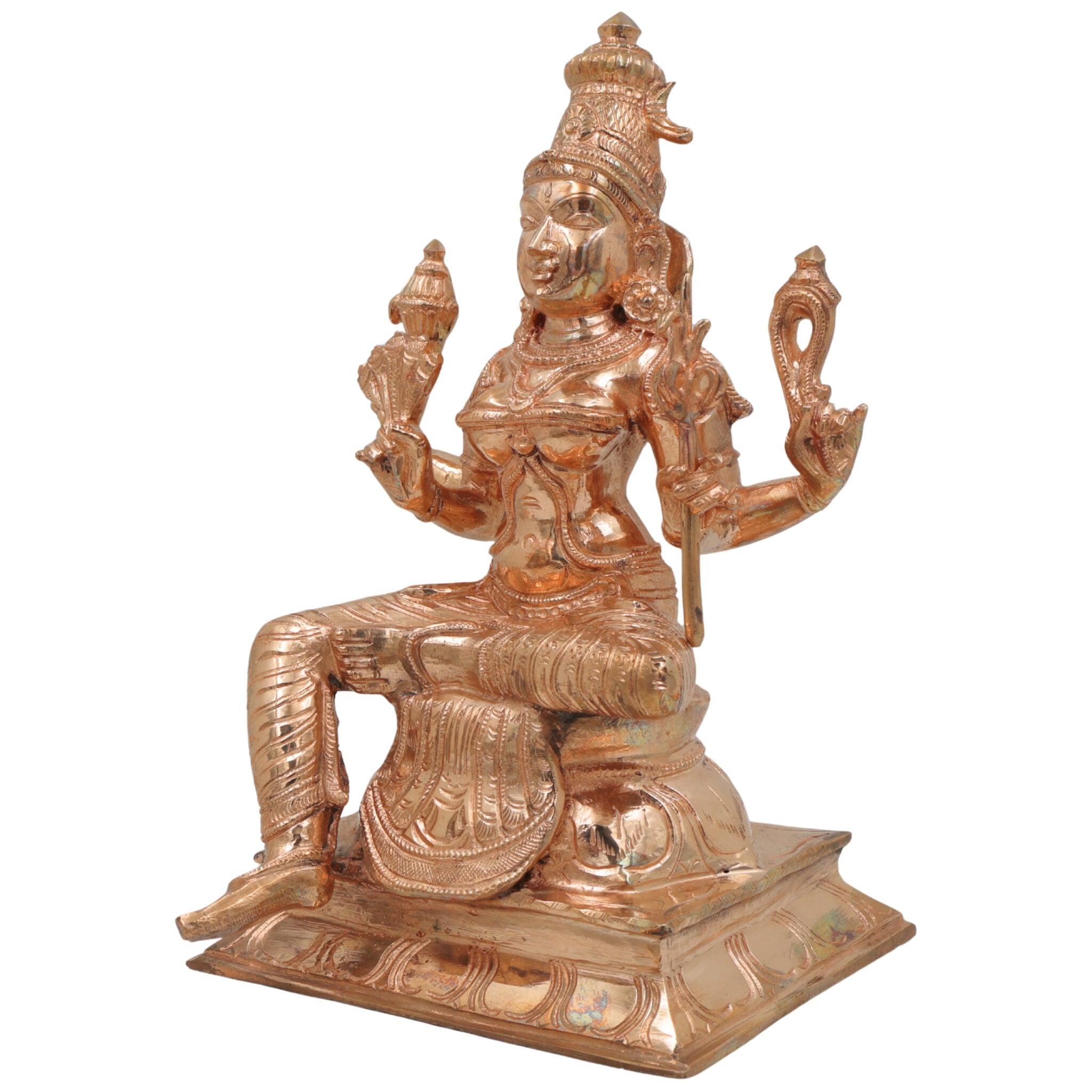 Bronze Rajarajeshwari Idol, Panchaloha Murti, Handmade Raja Rajeshwari Goddess Sculpture, Chola Art Statue for Pooja & Home Decor, Gold, 10.5 Inch, 1 Piece