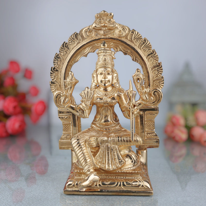 Bronze Rajarajeshwari / Lakshmi Idol, Handmade Panchaloha Murti, Chola Art Goddess Statue, Decorative & Pooja Idol, Ashtadhatu Alloy, Gold, 10 Inch, 1 Piece