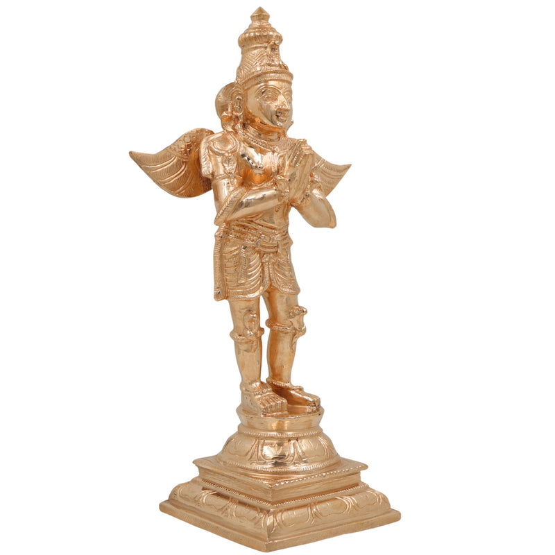 Bronze Garuda Idol, Handmade Panchaloha Murti, Vishnu Vahana Statue, Chola Art Decorative Poja Sculpture, Panchadhatu Artisan Figurine, Gold, 13 Inch, 1 Piece