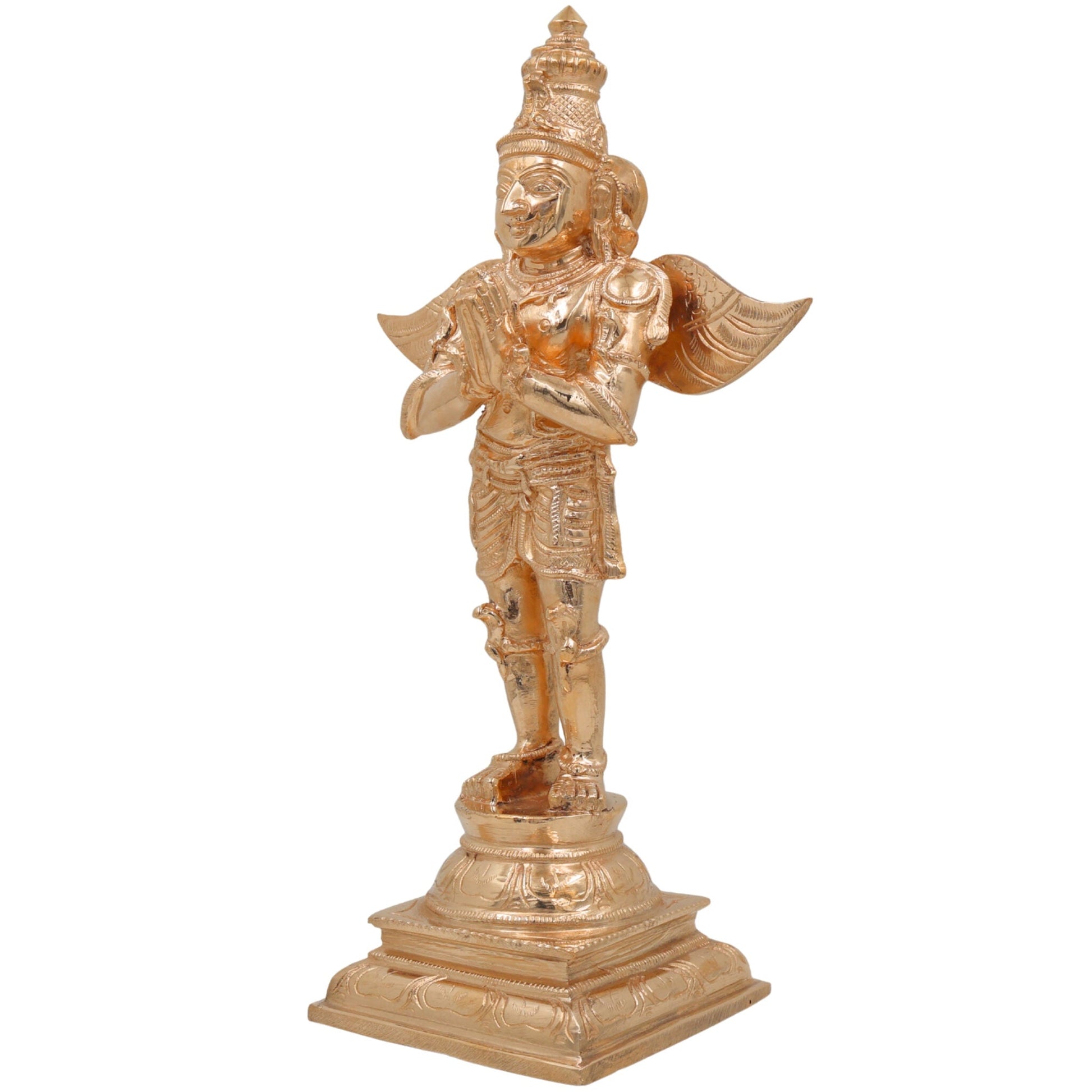Bronze Garuda Idol, Handmade Panchaloha Murti, Vishnu Vahana Statue, Chola Art Decorative Poja Sculpture, Panchadhatu Artisan Figurine, Gold, 13 Inch, 1 Piece
