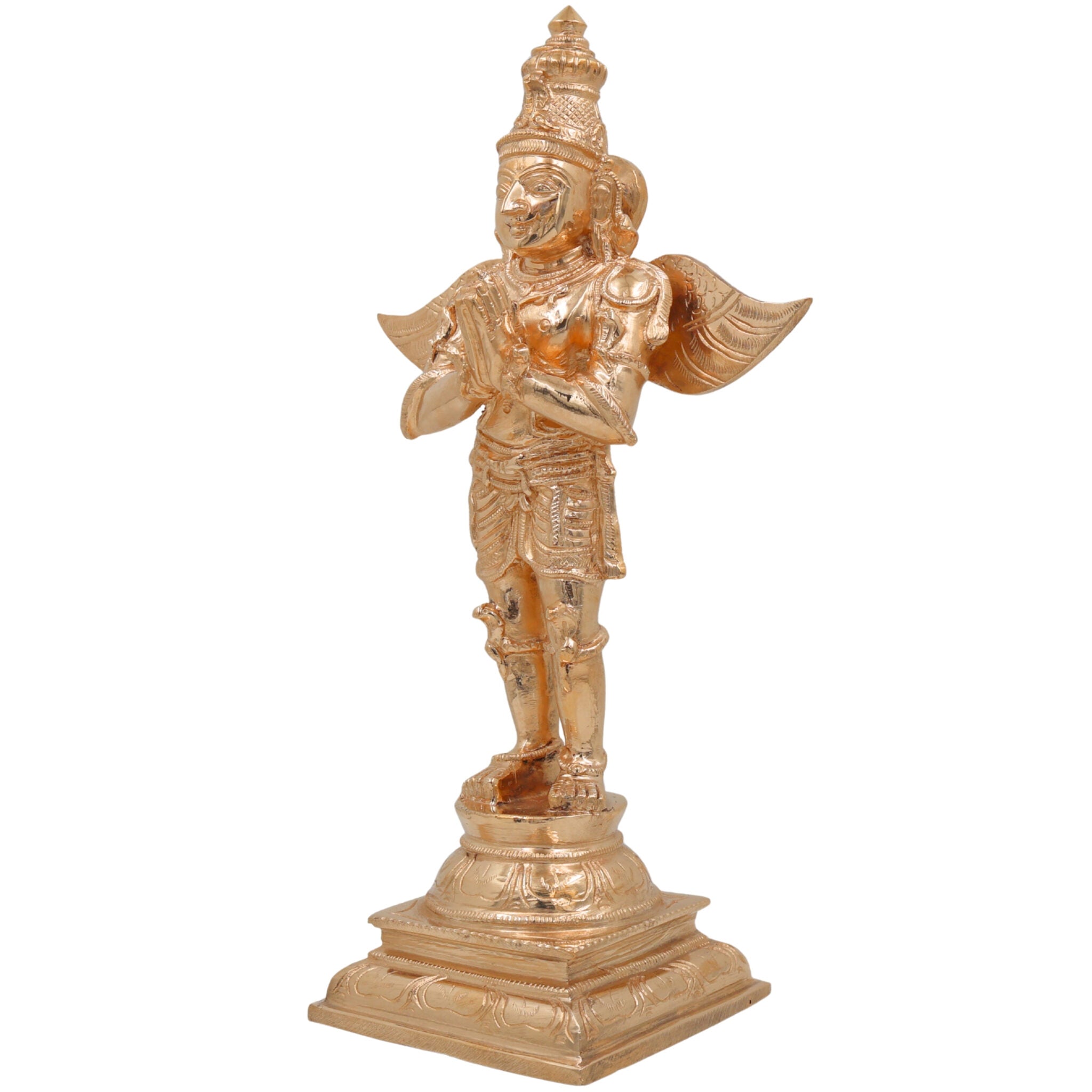 Bronze Garuda Idol, Handmade Panchaloha Murti, Vishnu Vahana Statue, Chola Art Decorative Poja Sculpture, Panchadhatu Artisan Figurine, Gold, 13 Inch, 1 Piece