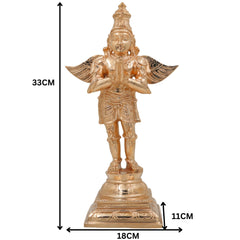 Bronze Garuda Idol, Handmade Panchaloha Murti, Vishnu Vahana Statue, Chola Art Decorative Poja Sculpture, Panchadhatu Artisan Figurine, Gold, 13 Inch, 1 Piece