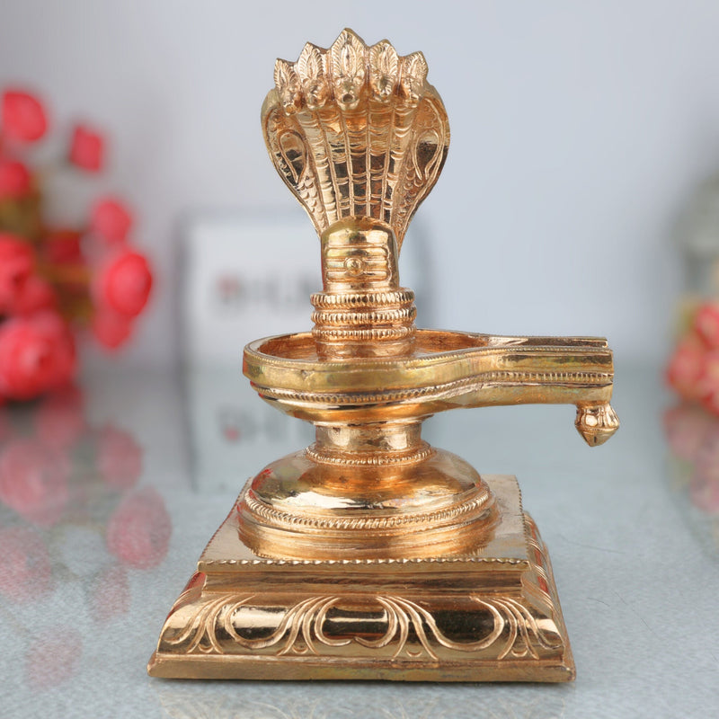 Bronze Handcrafted Shiva Lingam Idol, Shivalinga Murti, Jyotirlinga Sculpture, Panchaloha & Chola Art, Spiritual Puja Statue for Home Mandir, Gold, 6.5 Inch, 1 Piece