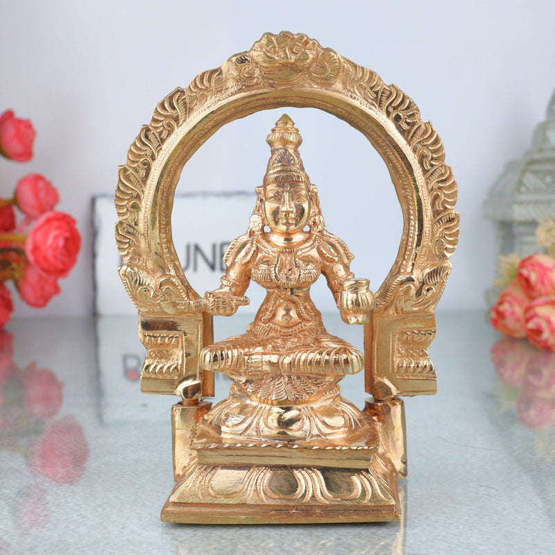 Bronze Annapurna Idol, Panchaloha Murti, Handmade Annapoorna Statue, Chola Art Sculpture, Annapurneshwari Brass Figurine for Home & Temple Pooja, Gold, 6.5 Inch, 1 Piece