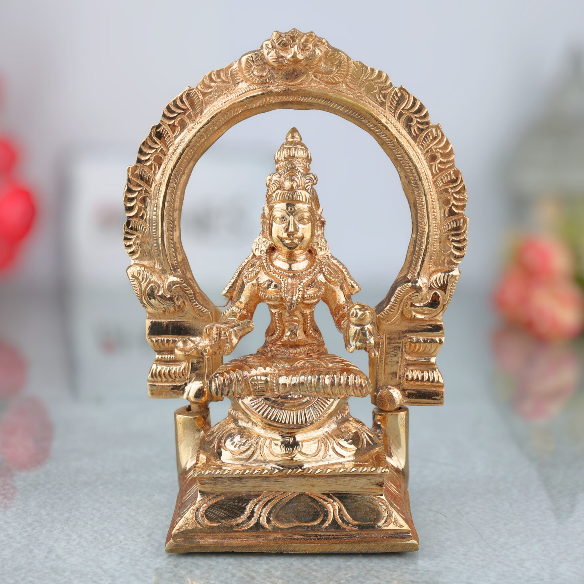 Bronze Annapurna Idol, Handmade Panchaloha & Chola Art Sculpture, Annapurneshwari Statue for Pooja, Home, Temple, Vastu Decor, Gold, 6.5 Inch, 1 Piece