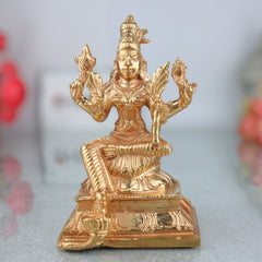 Bronze Rajarajeshwari Idol, Raja Rajeshwari Murti, Handmade Panchaloha / Ashtadhatu Goddess Statue for Pooja & Home Decor, Gold, 5 Inch, 1 Piece