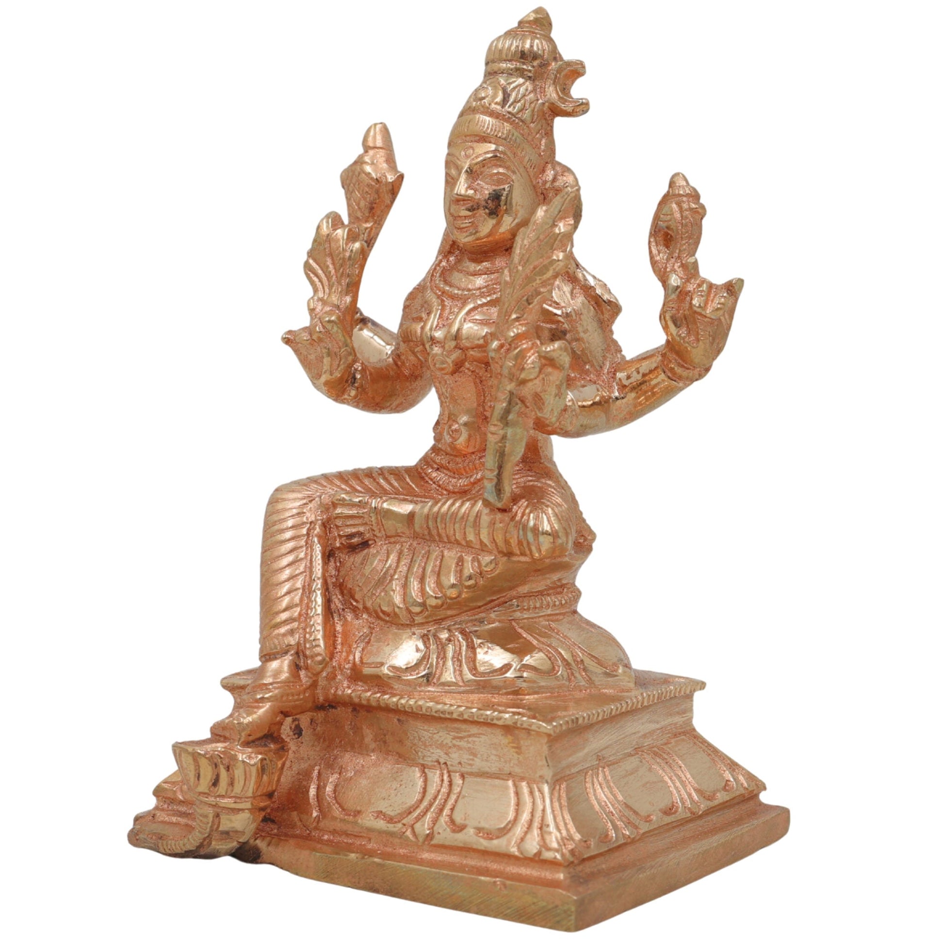 Bronze Rajarajeshwari Idol, Raja Rajeshwari Murti, Handmade Panchaloha / Ashtadhatu Goddess Statue for Pooja & Home Decor, Gold, 5 Inch, 1 Piece