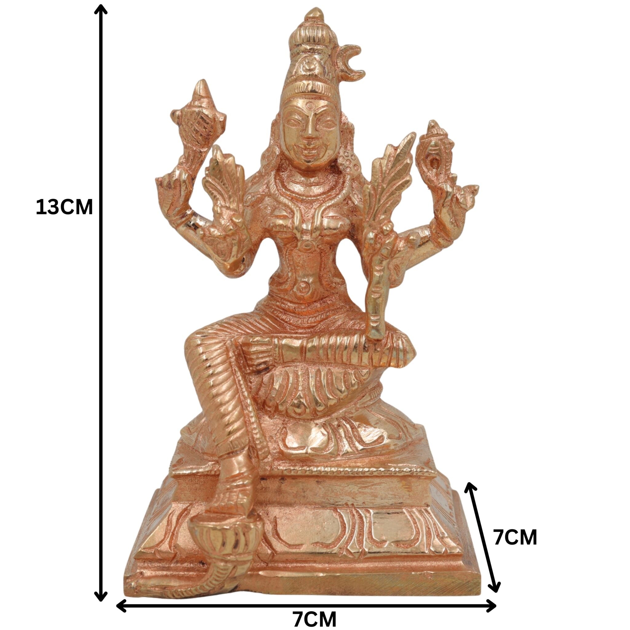Bronze Rajarajeshwari Idol, Raja Rajeshwari Murti, Handmade Panchaloha / Ashtadhatu Goddess Statue for Pooja & Home Decor, Gold, 5 Inch, 1 Piece