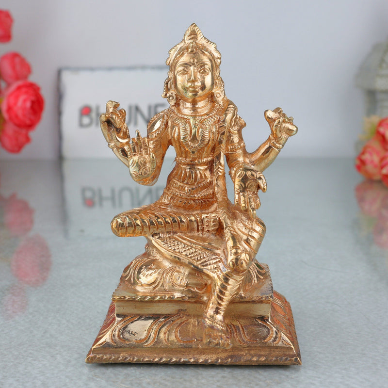 Bronze Handcrafted Balambika Idol, Bala Tripurasundari Panchaloha Statue, South Indian Chola Art Sculpture, Divine Home Temple Decor, Gold, 4.5 Inch, 1 Piece