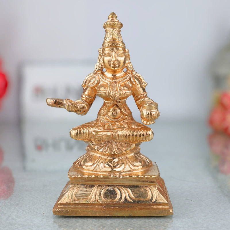 Bronze Handcrafted Annapurna Idol, Annapurneshwari Murti, Annapurna Devi Statue, Panchaloha & Ashtadhatu Sculpture for Pooja & Home Decor, Gold, 4.5 Inch, 1 Piece