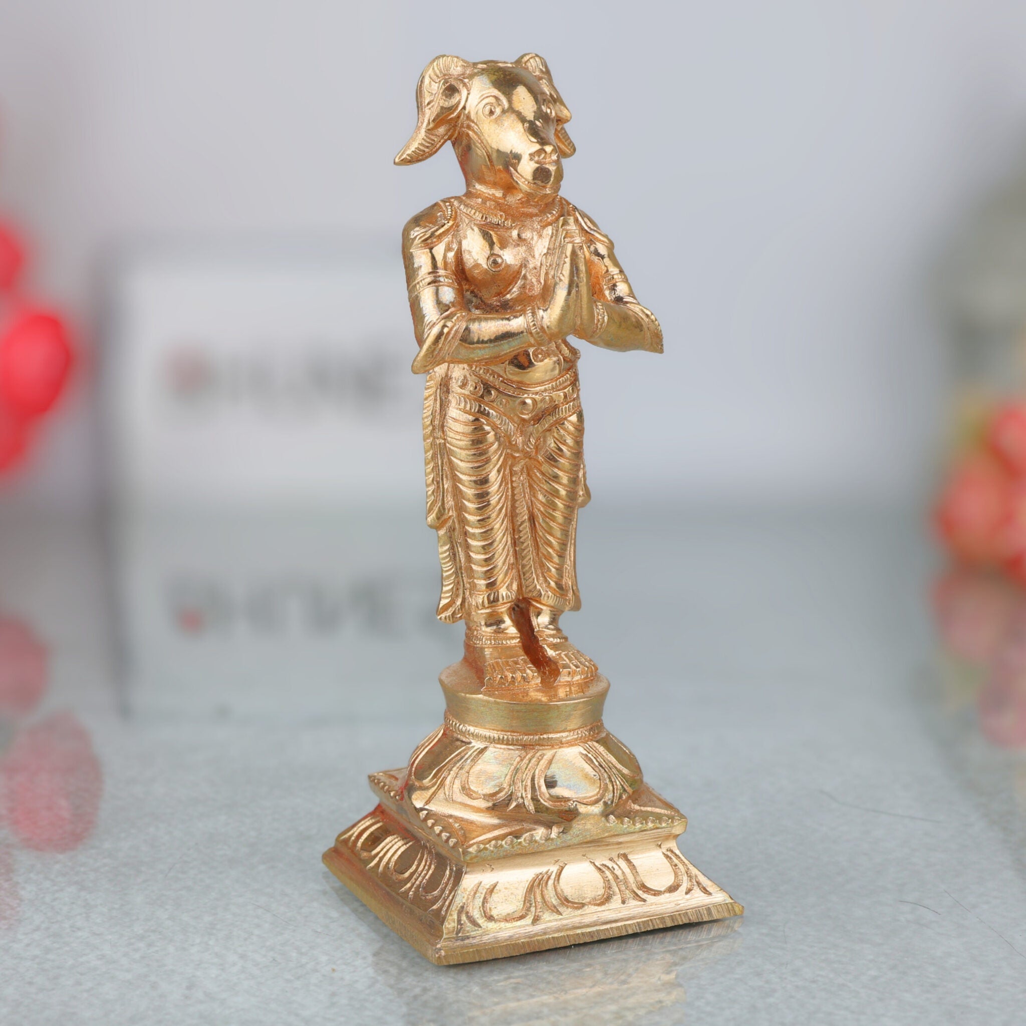 Bronze Handcrafted Prajapati Daksha Idol, Lord Brahma Murti, Panchaloha/Vedic Sculpture, Chola Art Temple & Pooja Statue, Gold, 5.5 Inch, 1 Piece