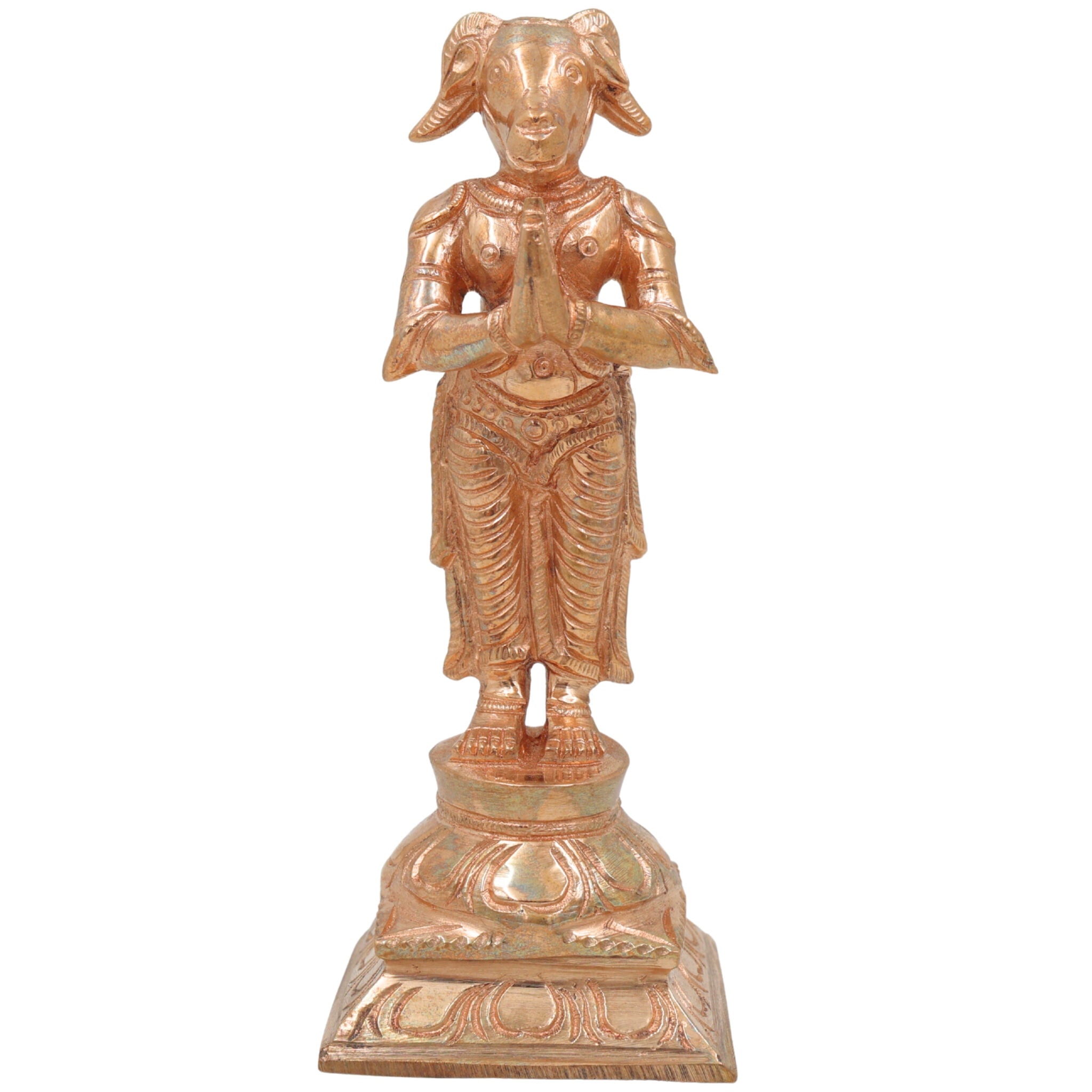 Bronze Handcrafted Prajapati Daksha Idol, Lord Brahma Murti, Panchaloha/Vedic Sculpture, Chola Art Temple & Pooja Statue, Gold, 5.5 Inch, 1 Piece