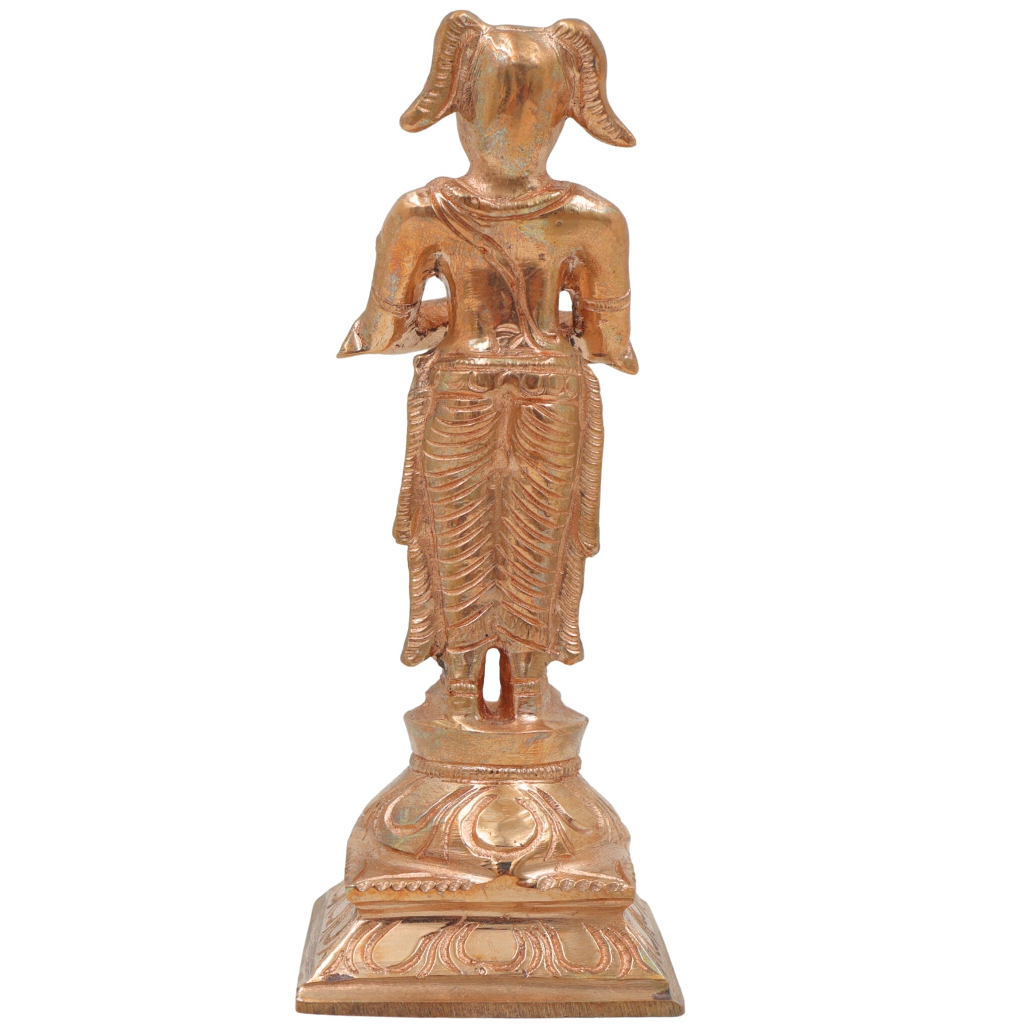Bronze Handcrafted Prajapati Daksha Idol, Lord Brahma Murti, Panchaloha/Vedic Sculpture, Chola Art Temple & Pooja Statue, Gold, 5.5 Inch, 1 Piece