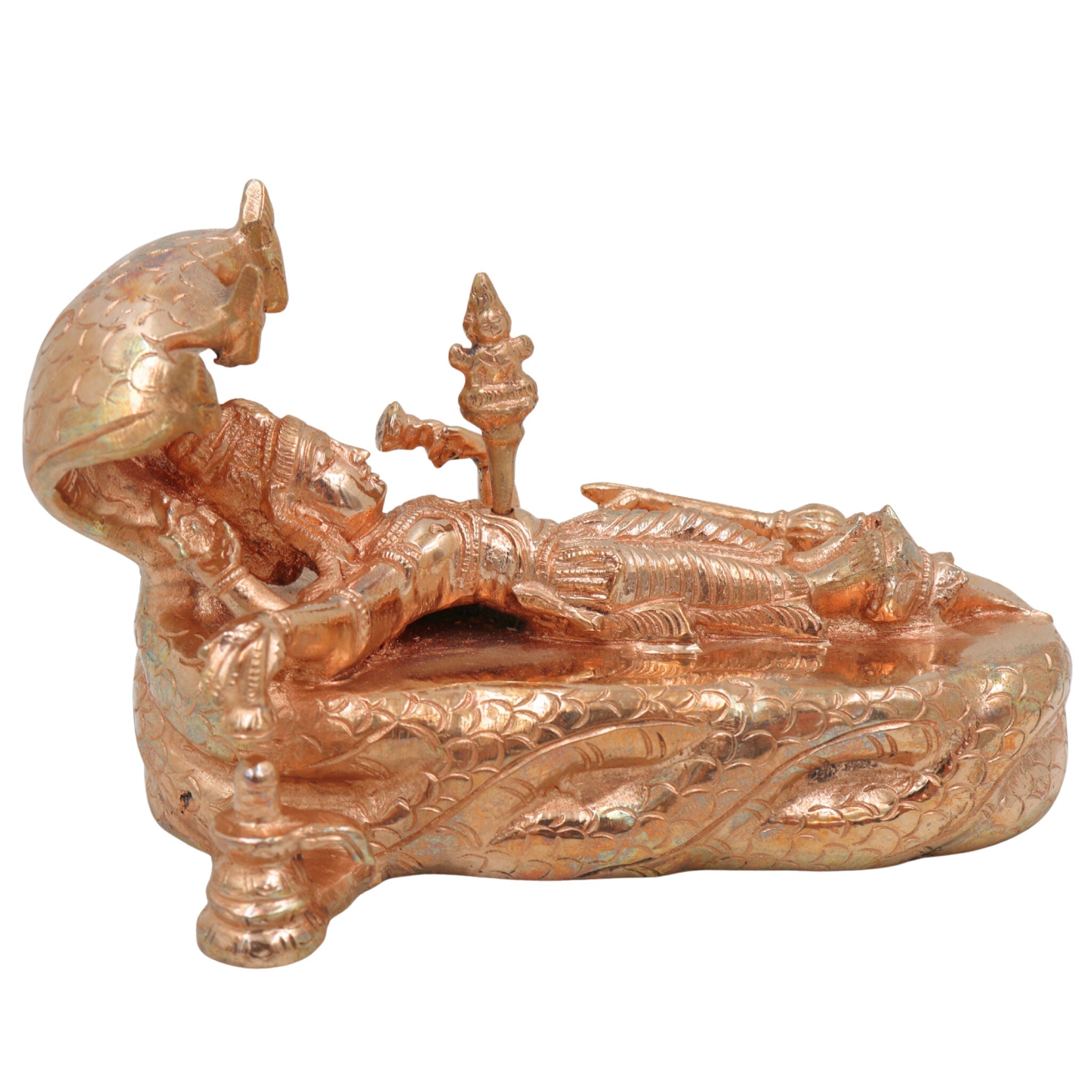 Bronze Padmanabha Swamy Idol | Handcrafted Panchaloha Murti | Chola Art Vishnu Statue | South India Temple & Home Decor, Gold, 3.5 Inch, 1 Piece