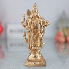 Bronze Handcrafted Murugan Idol, Thiruchandur Murugan Statue, Panchaloha Skanda, Kartikeya, Subramanya, Velan, South India Art, Gold, 6 Inch, 1 Piece