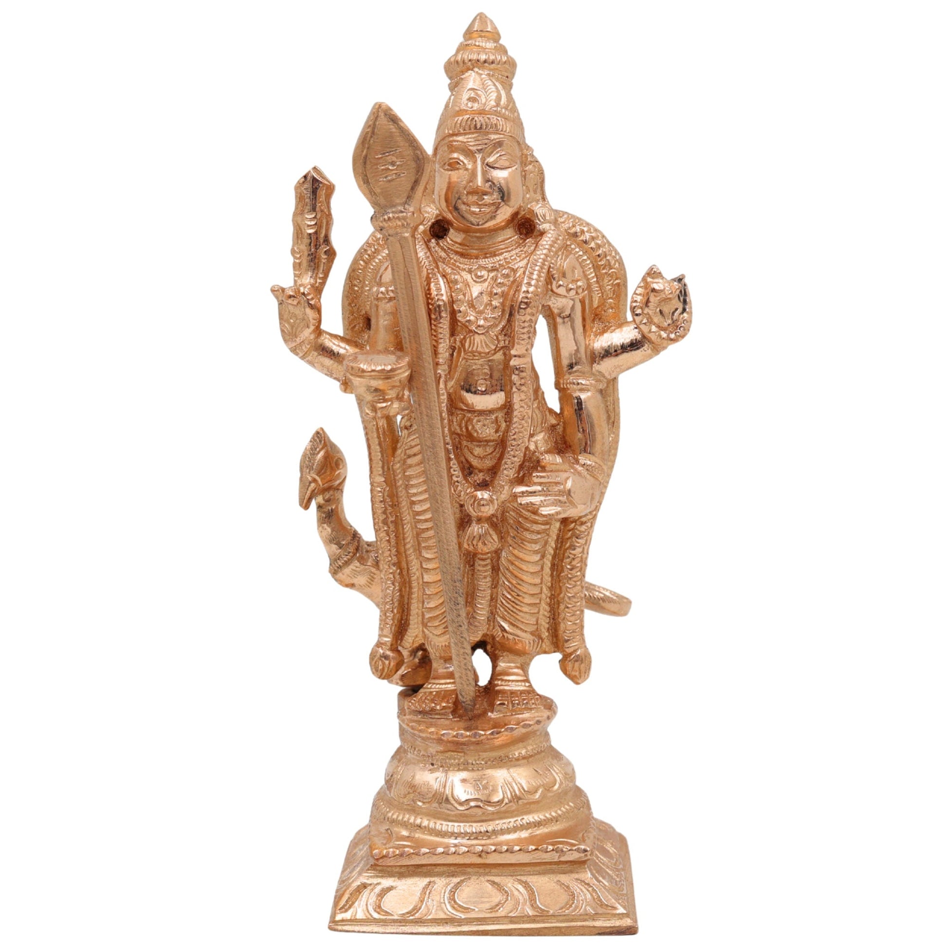 Bronze Handcrafted Murugan Idol, Thiruchandur Murugan Statue, Panchaloha Skanda, Kartikeya, Subramanya, Velan, South India Art, Gold, 6 Inch, 1 Piece