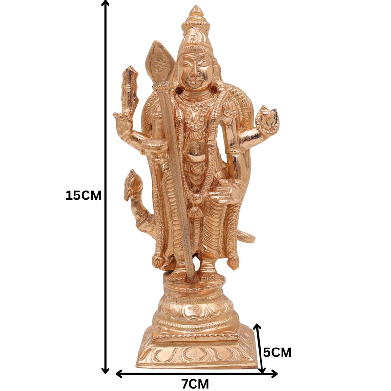 Bronze Handcrafted Murugan Idol, Thiruchandur Murugan Statue, Panchaloha Skanda, Kartikeya, Subramanya, Velan, South India Art, Gold, 6 Inch, 1 Piece