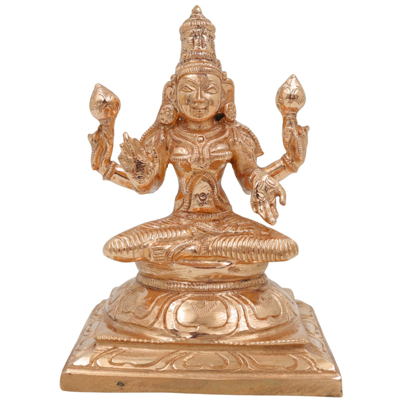 Bronze Handcrafted Lakshmi Idol, Panchaloha & Panchdhatu Murti, Dhanalakshmi, Mahalakshmi, Padmavati, Kamala, Varalakshmi Statue, Gold, 5 Inch, 1 Piece