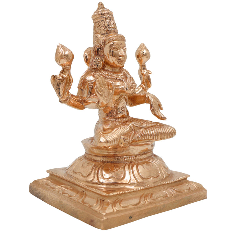 Bronze Handcrafted Lakshmi Idol, Panchaloha & Panchdhatu Murti, Dhanalakshmi, Mahalakshmi, Padmavati, Kamala, Varalakshmi Statue, Gold, 5 Inch, 1 Piece