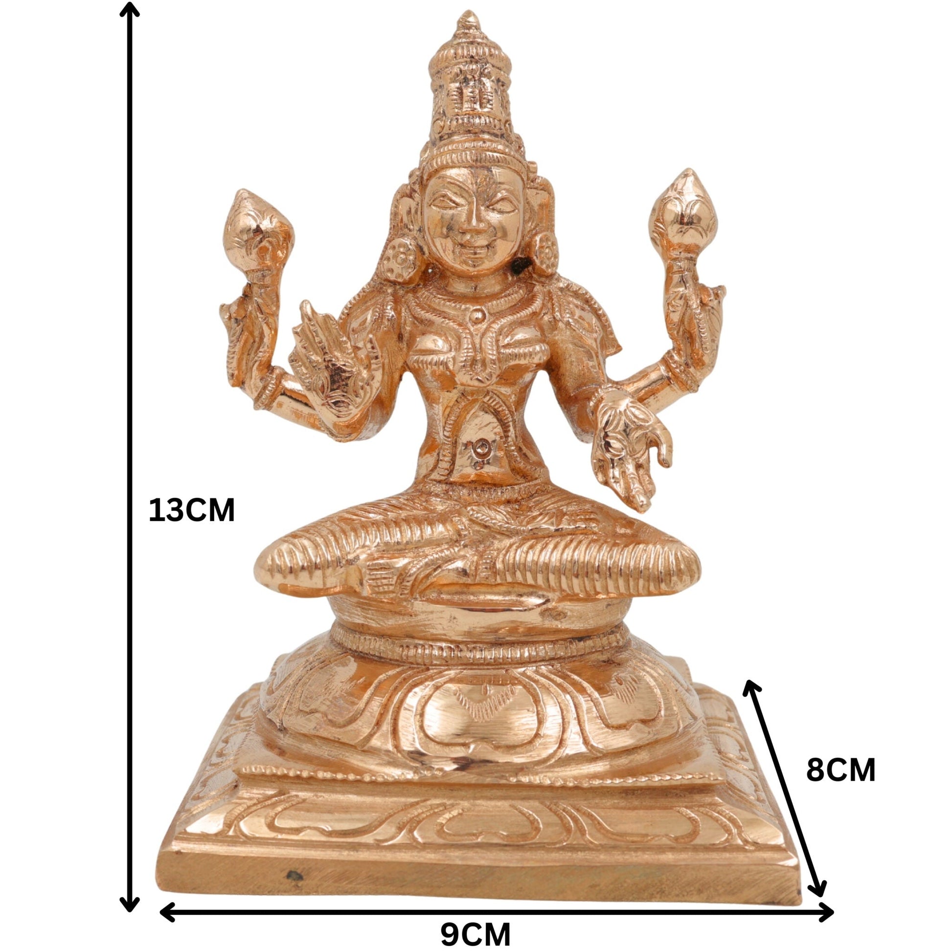 Bronze Handcrafted Lakshmi Idol, Panchaloha & Panchdhatu Murti, Dhanalakshmi, Mahalakshmi, Padmavati, Kamala, Varalakshmi Statue, Gold, 5 Inch, 1 Piece