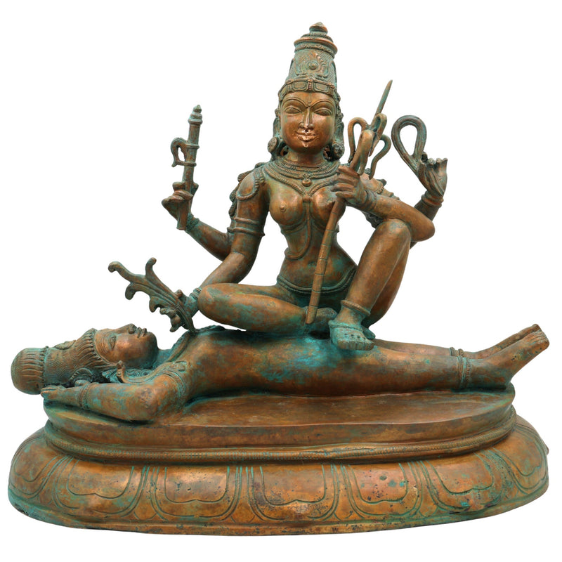Bronze Handcrafted Sodeshwari On Shiva Idol, Panchaloha Murti, Chola Art Statue, Home Temple Decor, Spiritual Giftable Sculpture, Gold, 13.5 Inch, 1 Piece