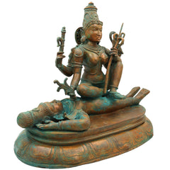 Bronze Handcrafted Sodeshwari On Shiva Idol, Panchaloha Murti, Chola Art Statue, Home Temple Decor, Spiritual Giftable Sculpture, Gold, 13.5 Inch, 1 Piece