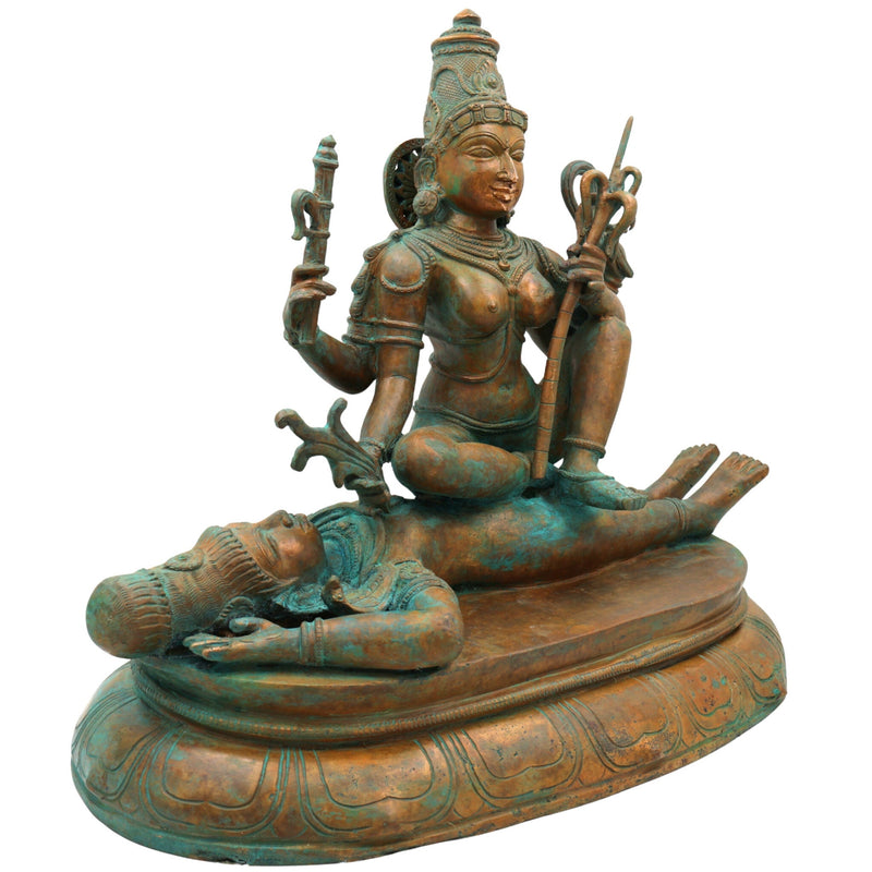 Bronze Handcrafted Sodeshwari On Shiva Idol, Panchaloha Murti, Chola Art Statue, Home Temple Decor, Spiritual Giftable Sculpture, Gold, 13.5 Inch, 1 Piece