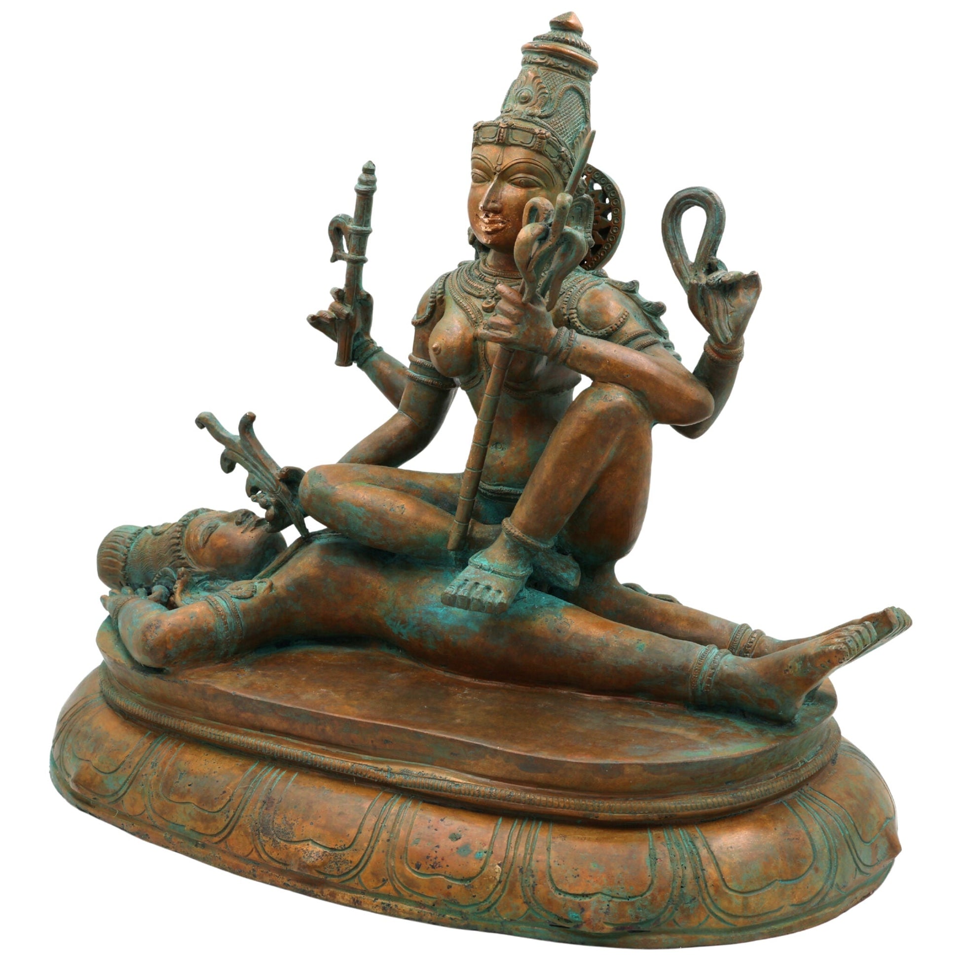 Bronze Handcrafted Sodeshwari On Shiva Idol, Panchaloha Murti, Chola Art Statue, Home Temple Decor, Spiritual Giftable Sculpture, Gold, 13.5 Inch, 1 Piece