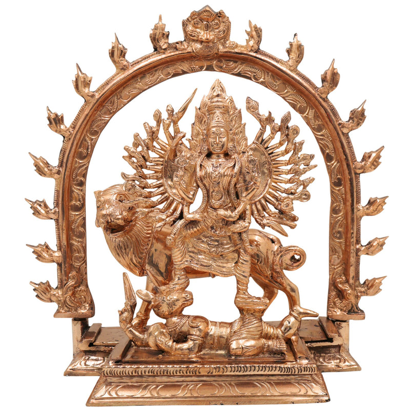 Bronze Durga Idol Mahishasuramardini Murti | Maa Durga, Shakti, Ambika, Bhavani Statue | Panchaloha Chola Art Sculpture for Temple & Home Decor, Gold, 12 Inch, 1 Piece