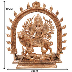 Bronze Durga Idol Mahishasuramardini Murti | Maa Durga, Shakti, Ambika, Bhavani Statue | Panchaloha Chola Art Sculpture for Temple & Home Decor, Gold, 12 Inch, 1 Piece