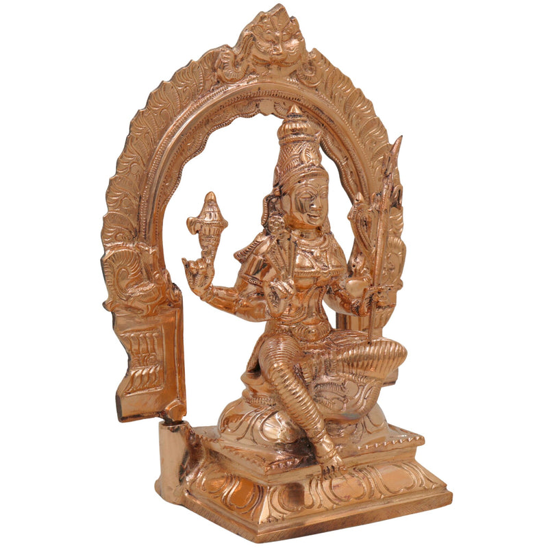 Bronze Rajarajeshwari Idol with Prabhavali, Handmade Panchaloha / Panchadhatu Goddess Murti, Raja Rajeshwari Lalitha Tripura Sundari Deity Sculpture, Gold, 8.5 Inch, 1 Piece