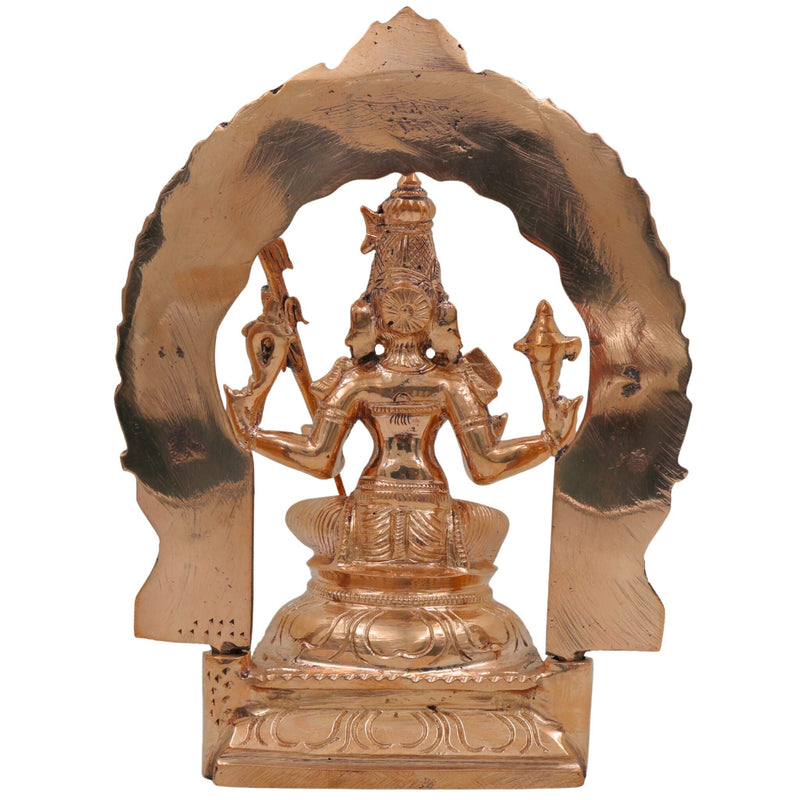 Bronze Rajarajeshwari Idol with Prabhavali, Handmade Panchaloha / Panchadhatu Goddess Murti, Raja Rajeshwari Lalitha Tripura Sundari Deity Sculpture, Gold, 8.5 Inch, 1 Piece