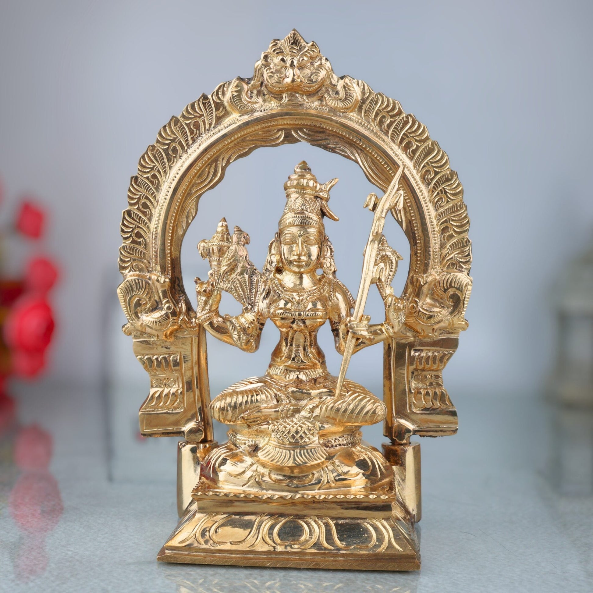 Bronze Kamakshi Idol | Kanchi Kamakshi Amman Devi Murti | Panchaloha Kamakshi Mata Statue | Handcrafted South Indian Sculpture, Gold, 8.5 Inch, 1 Piece
