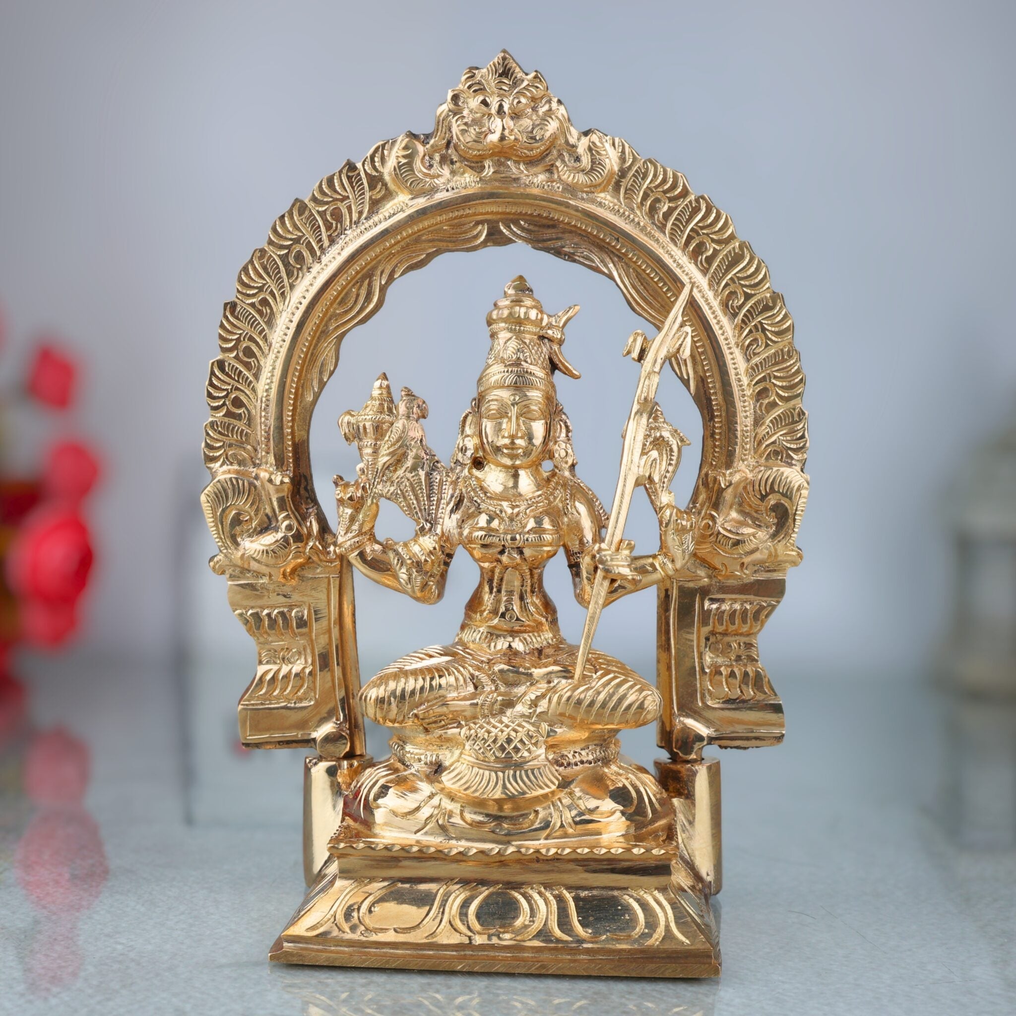 Bronze Kamakshi Idol | Kanchi Kamakshi Amman Devi Murti | Panchaloha Kamakshi Mata Statue | Handcrafted South Indian Sculpture, Gold, 8.5 Inch, 1 Piece