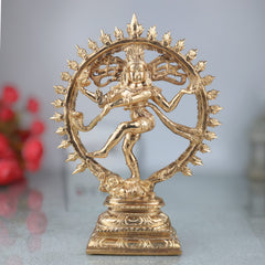 Bronze Nataraja Idol | Dancing Shiva Ananda Tandava Murti | Panchaloha Chola Art South Indian Shiva Statue, Gold, 9 Inch, 1 Piece