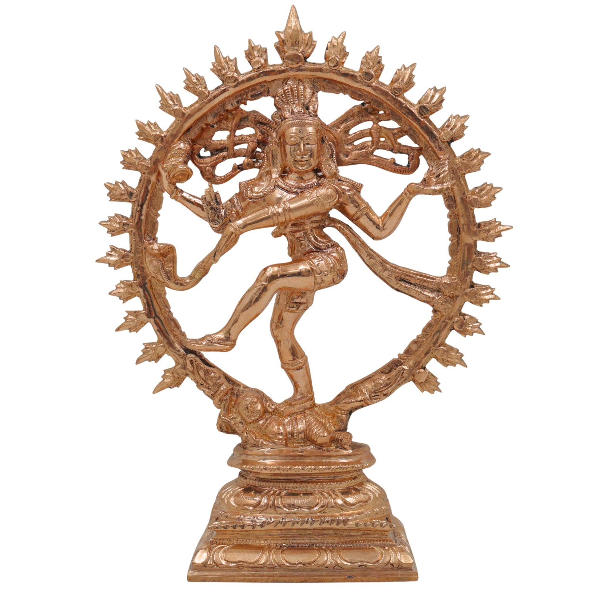 Bronze Nataraja Idol | Dancing Shiva Ananda Tandava Murti | Panchaloha Chola Art South Indian Shiva Statue, Gold, 9 Inch, 1 Piece