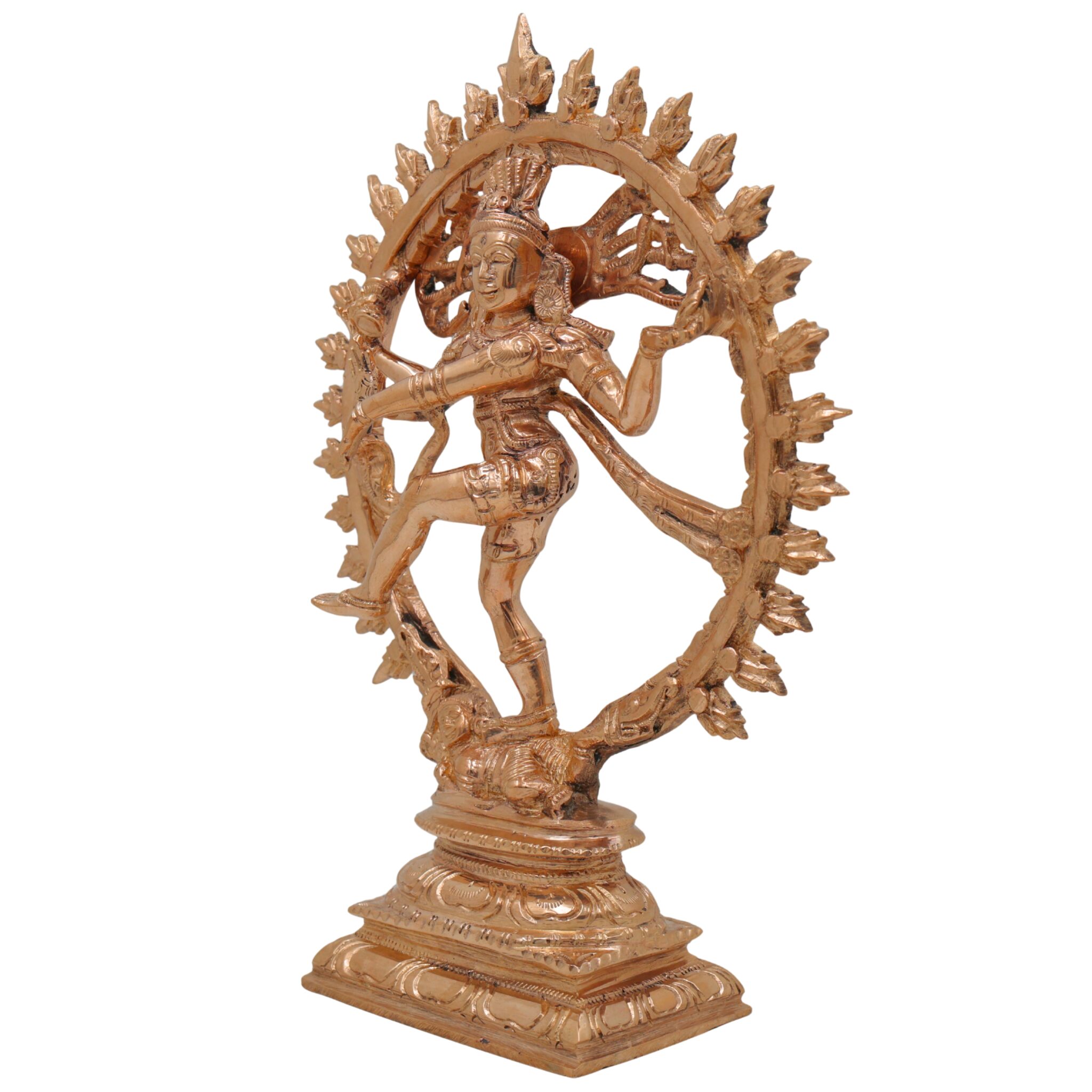 Bronze Nataraja Idol | Dancing Shiva Ananda Tandava Murti | Panchaloha Chola Art South Indian Shiva Statue, Gold, 9 Inch, 1 Piece