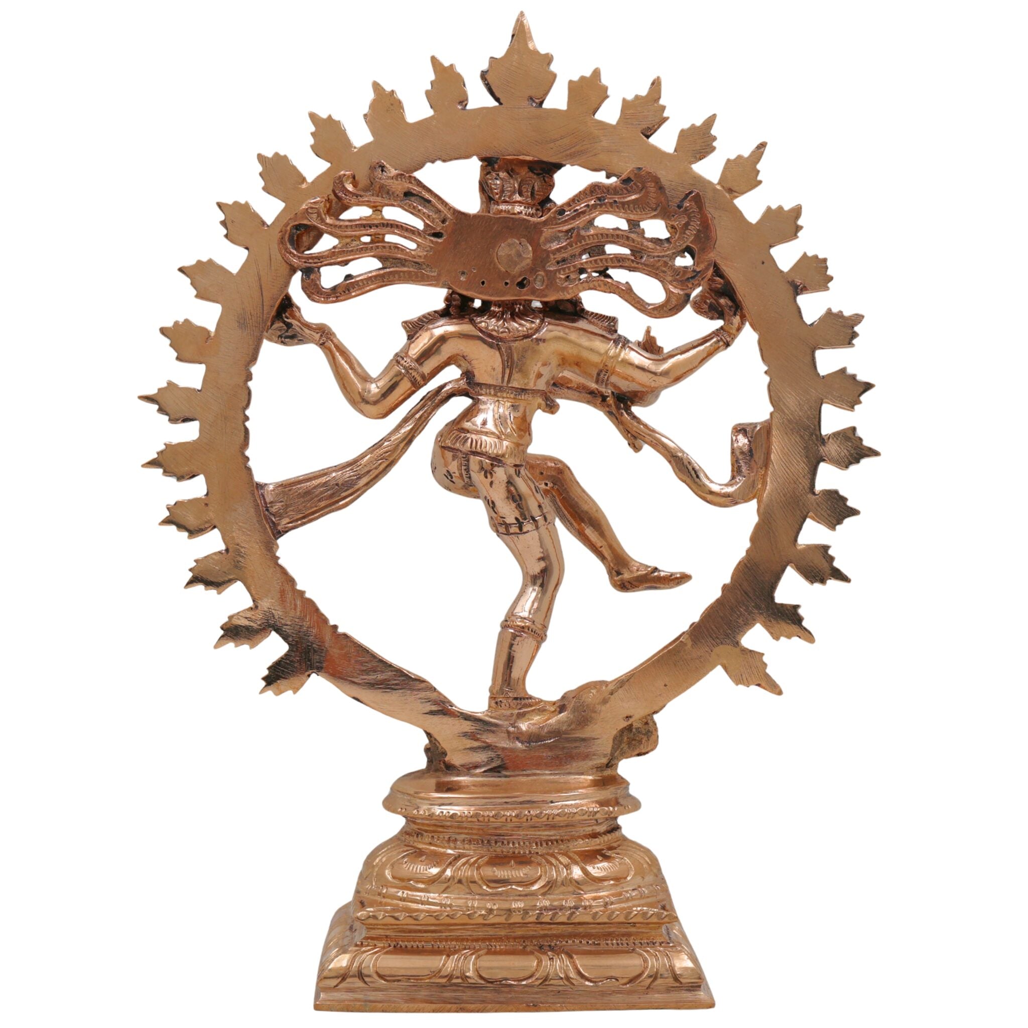 Bronze Nataraja Idol | Dancing Shiva Ananda Tandava Murti | Panchaloha Chola Art South Indian Shiva Statue, Gold, 9 Inch, 1 Piece