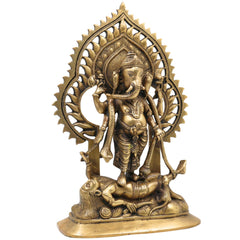 Brass Sindhura Samhara Ganesha Idol – Veera Ganapathi | Ugra Vinayaka | Asura Samhara Ganapati Murti for Home Temple & Puja Decor, Gold, 13 Inch, 1 Piece