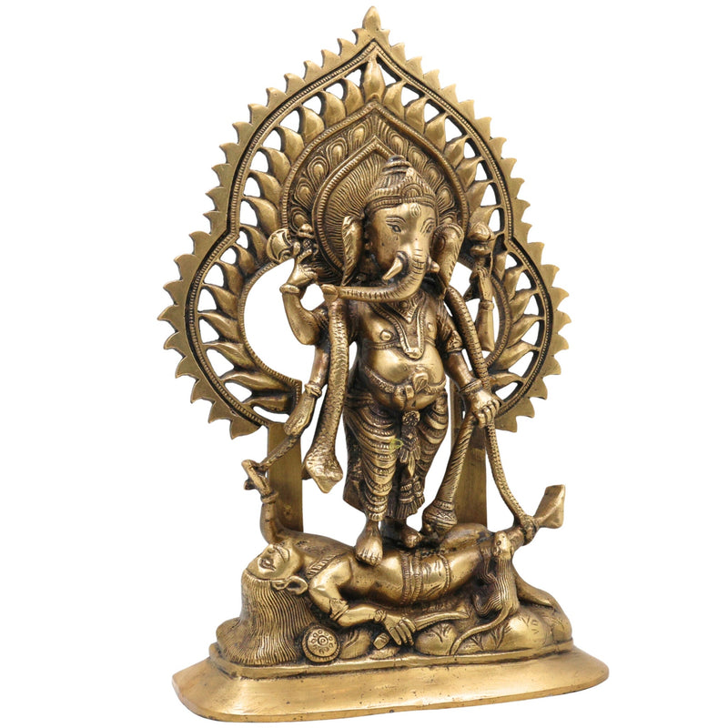 Brass Sindhura Samhara Ganesha Idol – Veera Ganapathi | Ugra Vinayaka | Asura Samhara Ganapati Murti for Home Temple & Puja Decor, Gold, 13 Inch, 1 Piece