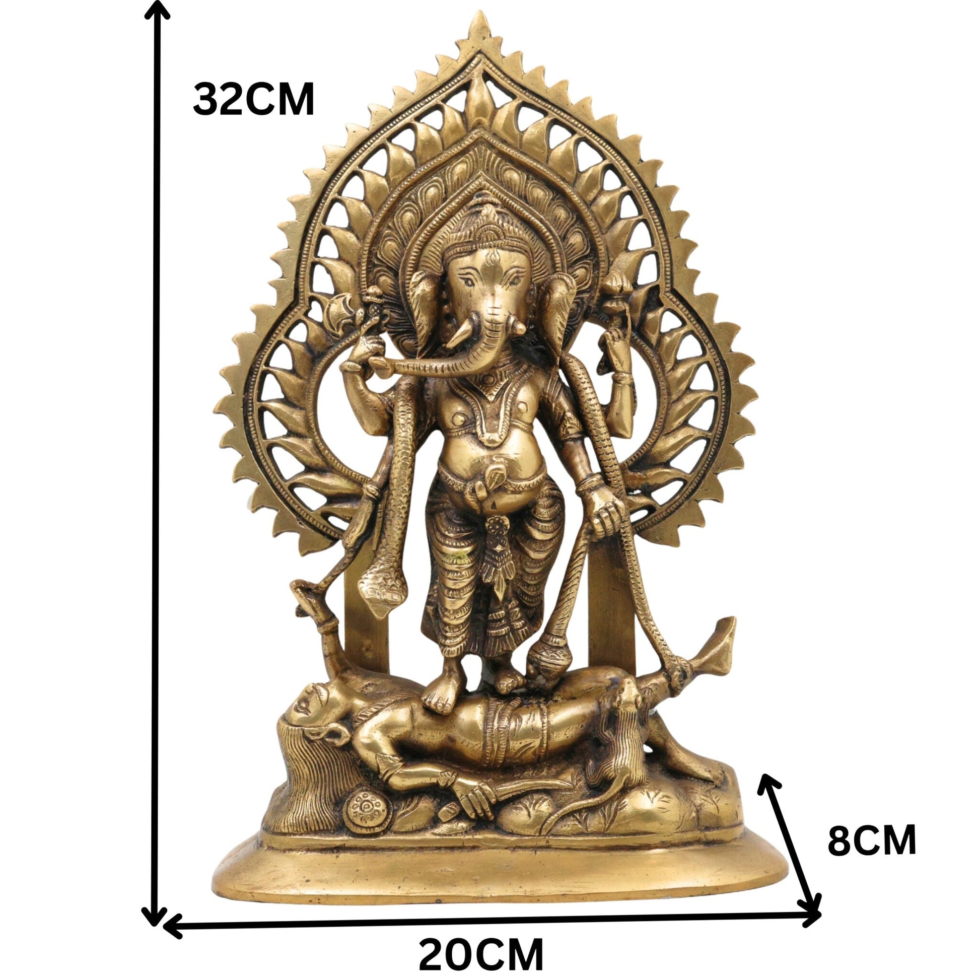 Brass Sindhura Samhara Ganesha Idol – Veera Ganapathi | Ugra Vinayaka | Asura Samhara Ganapati Murti for Home Temple & Puja Decor, Gold, 13 Inch, 1 Piece